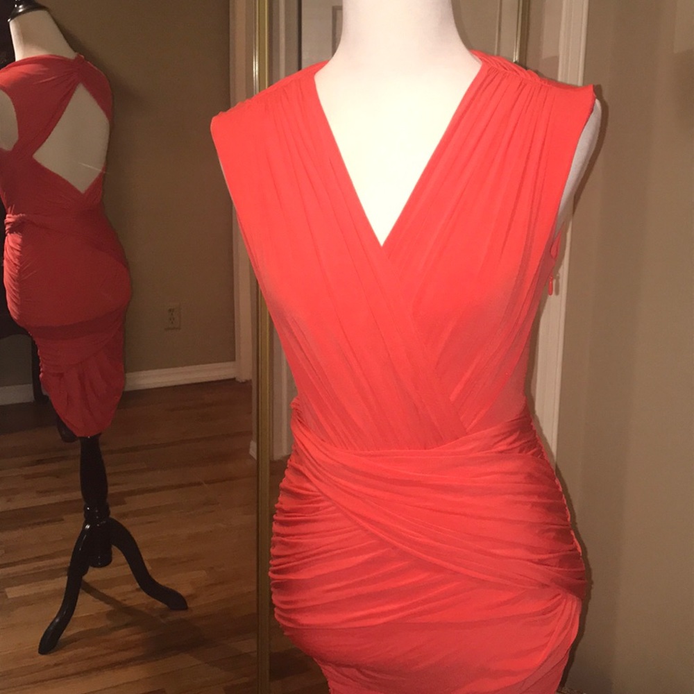Coral BCBG Bandage dress with open back. Sz S